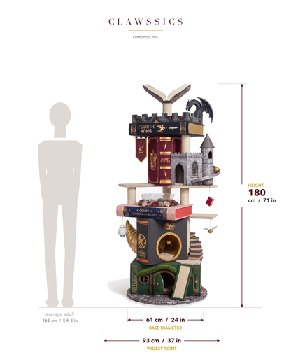 Size guide showing the tower's 180cm height and six levels